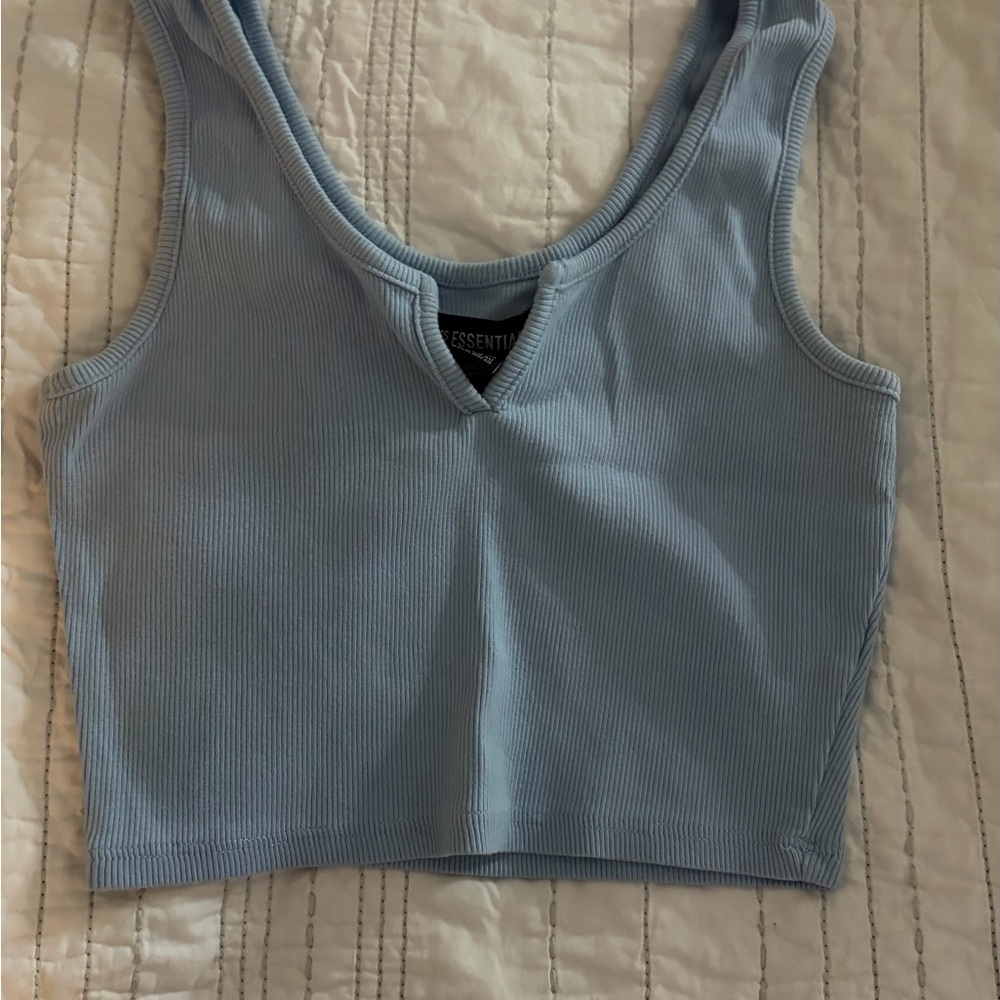 Essentials Sky Blue Ribbed Top
